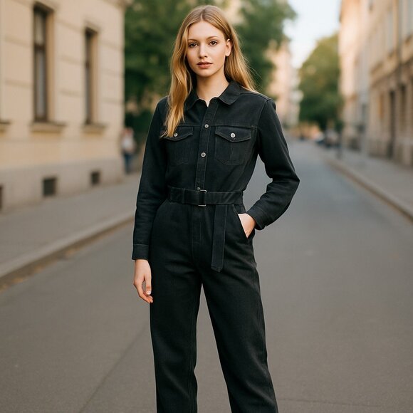 Abercrombie & Fitch Pants - NWT Abercrombie & Fitch Women's Long Sleeve Denim Jumpsuit Black Medium